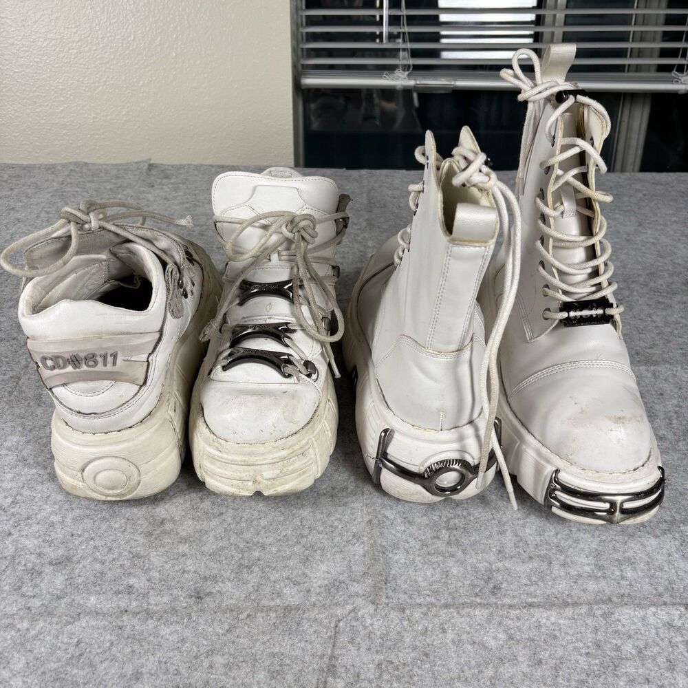 2 Pair Lot White Chunky Platform Boots Sneakers Cyber Goth Y2K Size 39